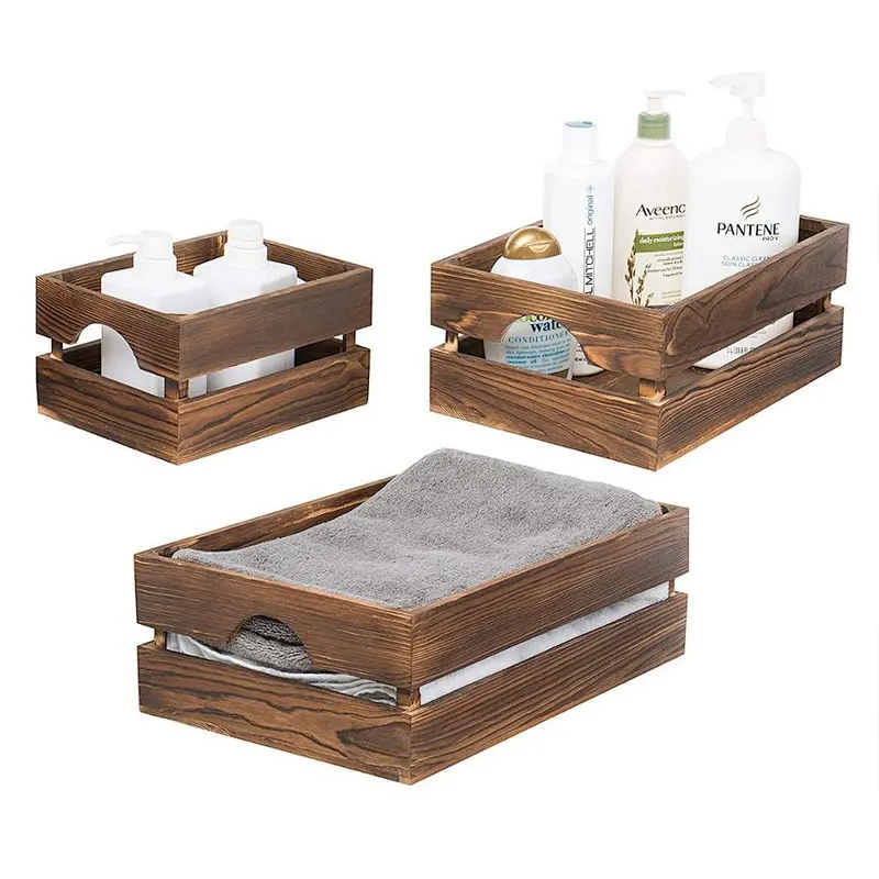 Nesting Rustic Brown Wood Storage & Accent Crates, Set of 3