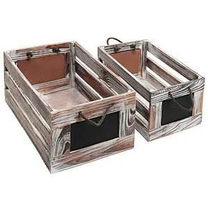 Nesting  Wood Storage Crates with Chalkboard Labels and Handles, Set of 2
