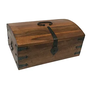 Vintage Traveling Mango & Teak Wood Chest including Travel Accessories For Sale