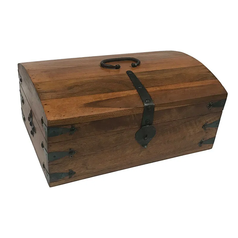 Vintage Traveling Mango & Teak Wood Chest including Travel Accessories For Sale