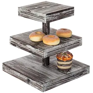 2-Inch 3-Tier Torched Wood Dessert/Appetizer Stand