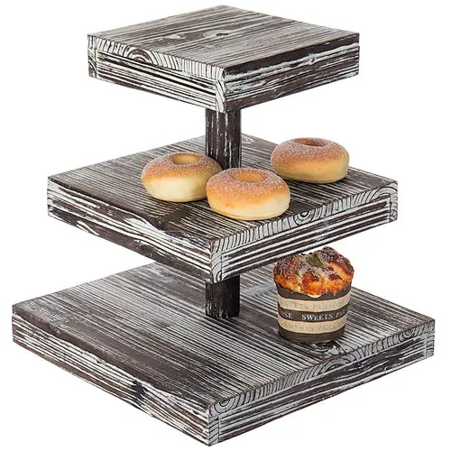 2-Inch 3-Tier Torched Wood Dessert/Appetizer Stand