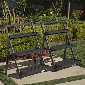 3 Tier Outdoor Wood Design Flower Pot Shelf Stand Folding Display Rack Garden Wood Flower Pot Shelf
