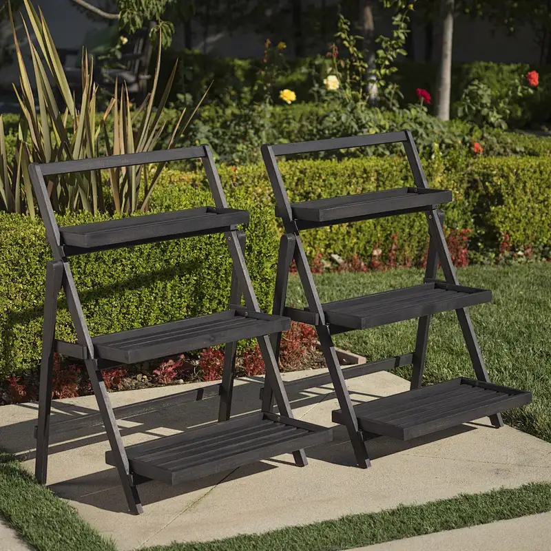 3 Tier Outdoor Wood Design Flower Pot Shelf Stand Folding Display Rack Garden Wood Flower Pot Shelf