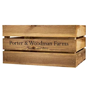 Large Wooden Crate - Printed P&W Farm Wood Crate Box Apple Box wooden storage crates  wooden crates for fruits and vegetables