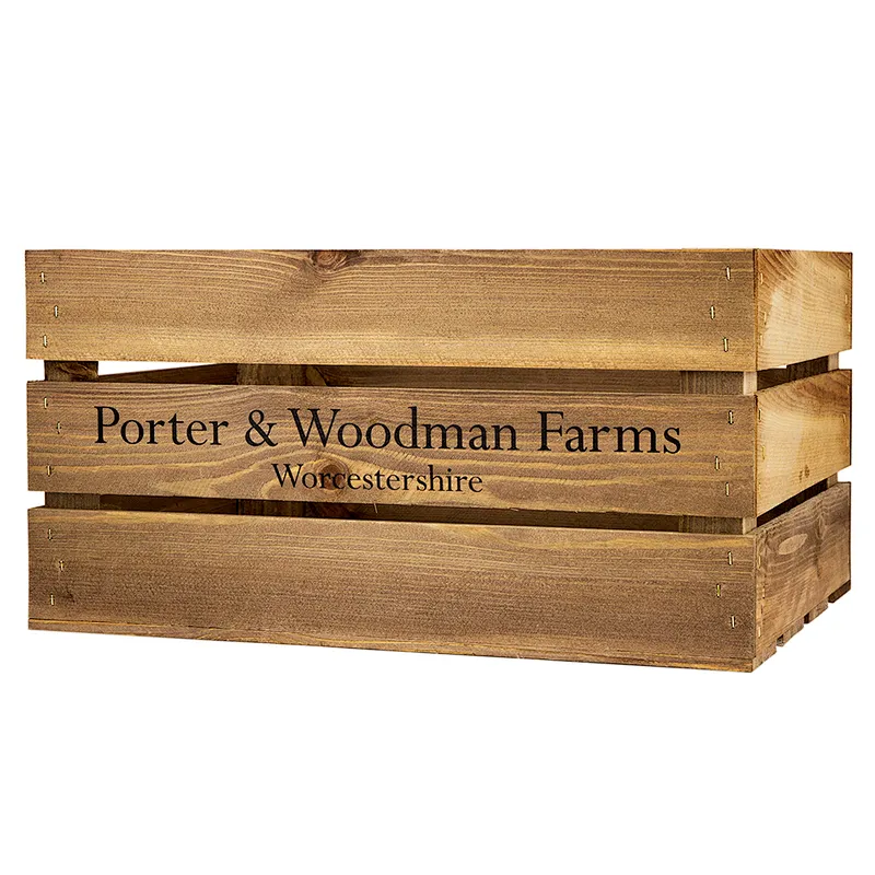 Large Wooden Crate - Printed P&W Farm Wood Crate Box Apple Box wooden storage crates  wooden crates for fruits and vegetables