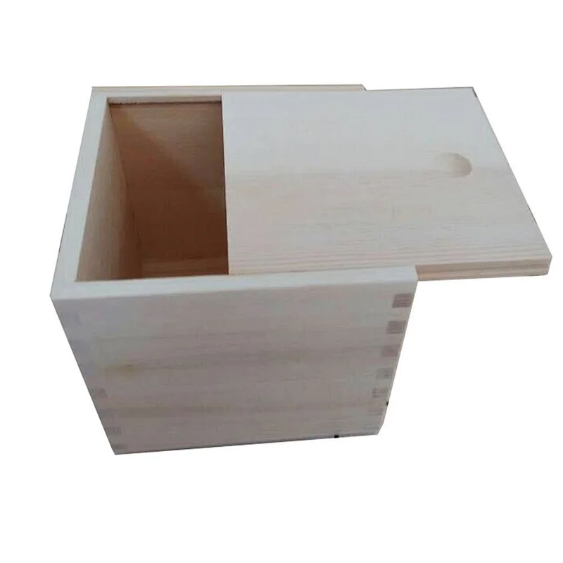 wooden semi-finished product small customized rustic style cheap  wooden  storage cratebox, slide top - square gift box filling