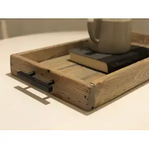 Hot Rustic Wooden Tray Serving Tray Wood Wooden Trays For Decoration Wooden Tray  With Metal Handle Wood Trays Wholesale Wood