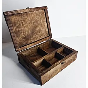 Divided Storage Case, Rustic Wooden Box with 5 Sections,  Unique Jewelry Boxes,