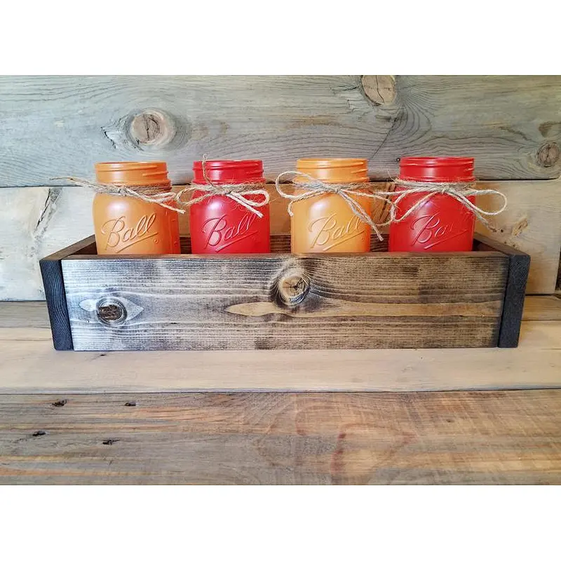 Wooden Planter Box  Mason Jar Box Wooden Decor  Centerpiece Box Pot