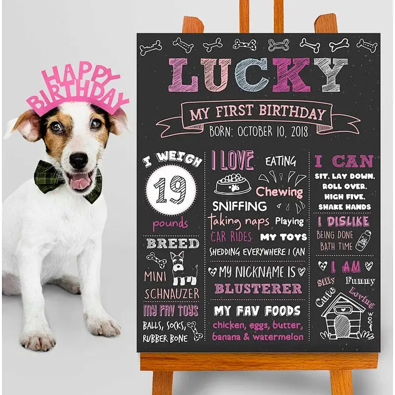 Dog Birthday Chalkboard Sign Puppy Dog  Pet 1st Birthday Chalkboard  Dog First Birthday Poster wood sigh