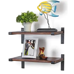 Premium Home Decor Rustic Floating Shelves Industrial Wall Mounted Shelving Real Farmhouse Wood Shelf