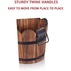 Wooden Bucket Barrel Planters Rustic Patio Planters Flower Pots for Plants Garden Outdoor Indoor Decor  Set of 3