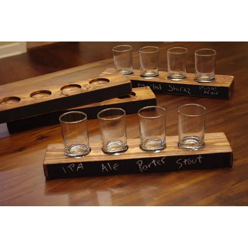 Rustic beer flight tasting tray  wooden  carrier