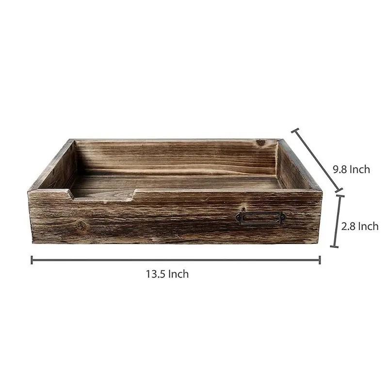 Stableman Rustic Dark Wood Desktop Office Supplies, Document & Paper Tray With Metal Label Holder