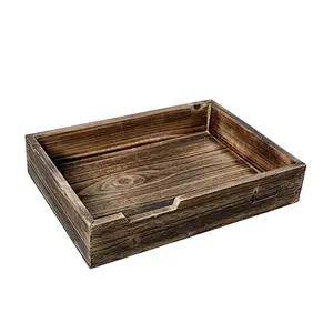 Stableman Rustic Dark Wood Desktop Office Supplies, Document & Paper Tray With Metal Label Holder