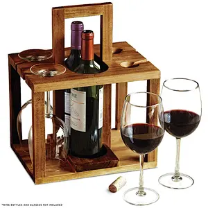 Wine Bottle Caddy Rustic Handcrafted Design Wood Wine Carrier