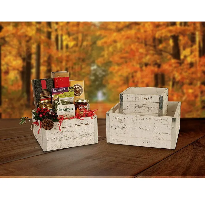 Restic Whitewash Wood Decorative storage Crates Set of 3 stackable wood crates for wholesale