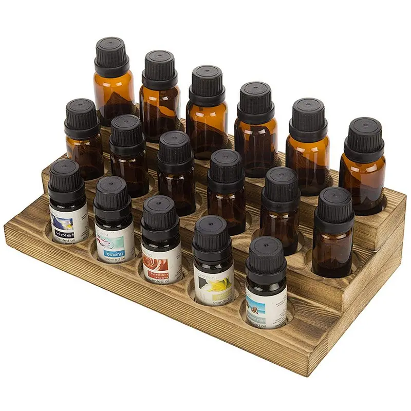 3-Tier Rustic Burnt Wood 17-Bottle Essential Oil Display Stand