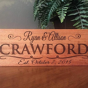Personalized Engraved Wedding Gifts Wooden Family Name Signs (5x15 Crawford Design, Mahogany Wood Type (Darkest))