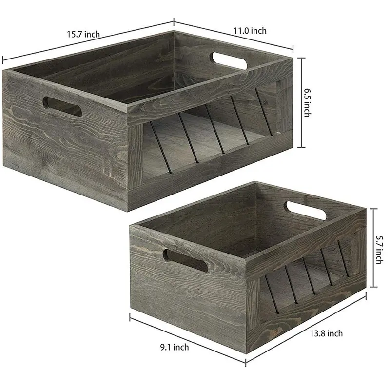 Vintage Gray Wood & Metal Wire Nesting Storage Crates with Handles,rustic,antique,minimalist