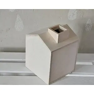 Tissue box - wooden house with chimney,  christmas decor, unpainted, natural wood