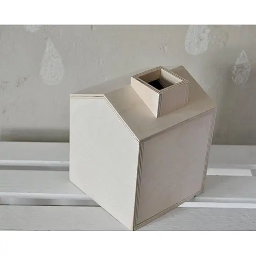 Tissue box - wooden house with chimney,  christmas decor, unpainted, natural wood