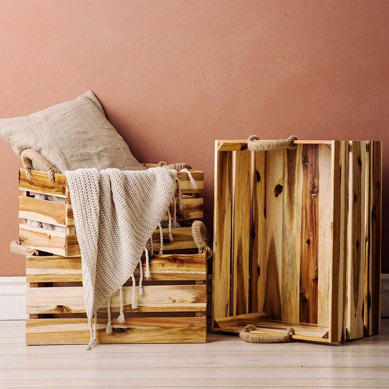 wholesale unfinished Wooden crate rank  Apple crate Vegetable box bin Potato tool toy storage  3 Piece Wood Crate Set