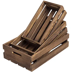 MyGift Rustic Brown Wood Decorative Nesting Storage Crates with Handles, Set of 3
