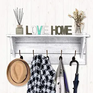 Rustic Coat Rack Wall Mounted Wall Coat Hooks with 2 DIY Decorations Entryway Coat Racks