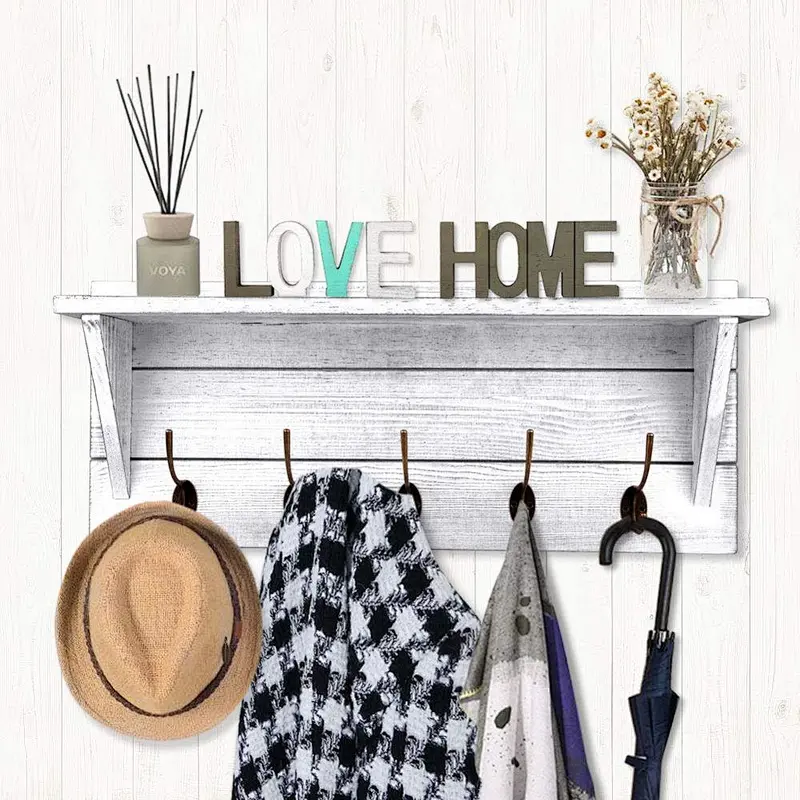 Rustic Coat Rack Wall Mounted Wall Coat Hooks with 2 DIY Decorations Entryway Coat Racks