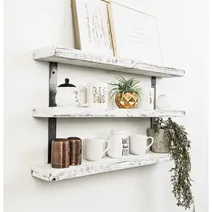 Bathroom Plank Shelf-Industrial Grace Three-Tier Floating Shelves