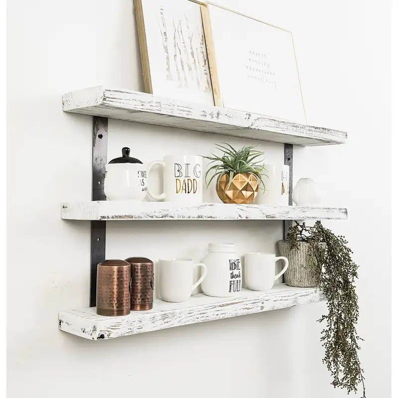 Bathroom Plank Shelf-Industrial Grace Three-Tier Floating Shelves