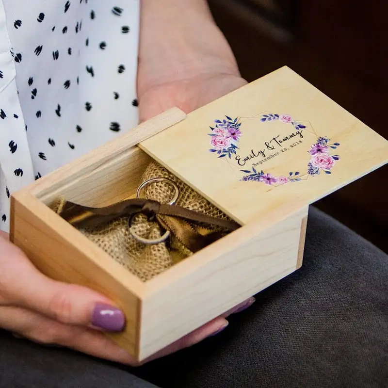 Floral Square Ring Bearer wooden ring box