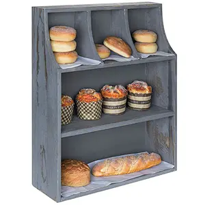 Rustic Grey Wood Bakery Countertop Display Stand