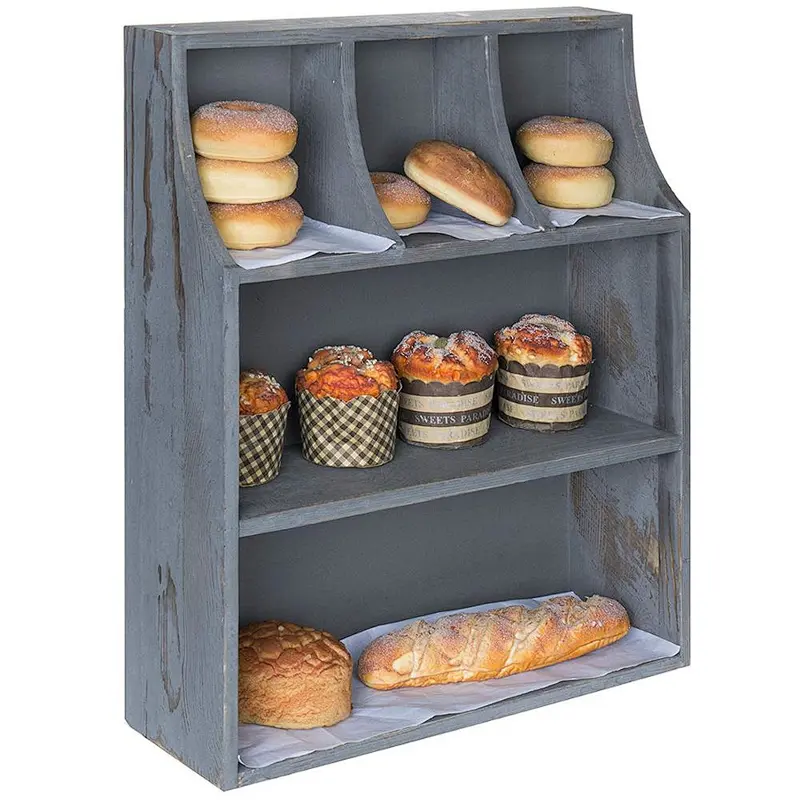 Rustic Grey Wood Bakery Countertop Display Stand