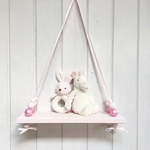 Pink Painted wood Wall Floating  Shelf | Nordic Style  wood Wall Floating   Shelf | Hanging Bead   wood Wall   Floating   Shelf