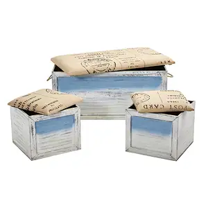 Wooden Boxes, Ocean Breeze Storage Boxes, Bench and Seating Set (Set of 3)