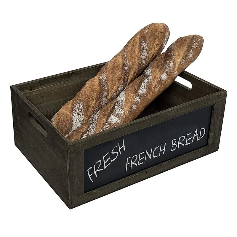 Nesting Rustic Brown Wood Nesting Storage Crates with Chalkboard Front Panel and Cutout Handles, Set of 3