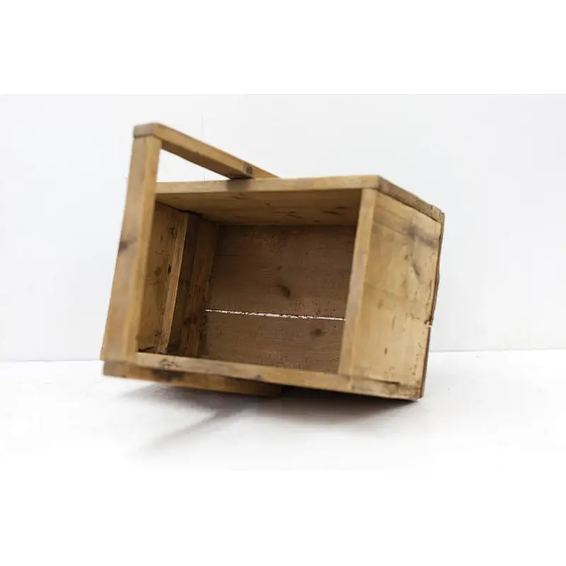 Cheaper rustic personalized customized wholesale unfinished Vintage English Pine with Tall Handle wooden box  tool basket