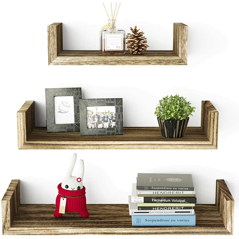 Farmhouse rack rusti Floating Shelves Wall Mounted  Solid Wood Wall Shelves  Torched Finish