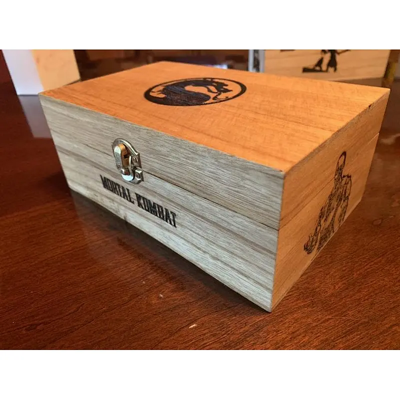 Mortal Kombat engraved wooden box with hinged lid