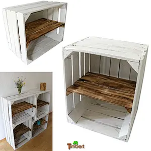 Shoe shelf old white OBSTKISTE with intermediate board sturdy wooden crates