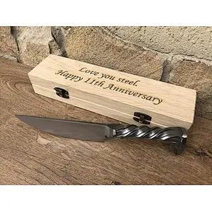 Railroad spike knife in a wooden gift box with engraved box and engraved knife wedding anniversary gift knife gift