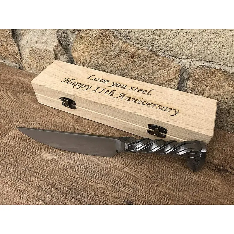 Railroad spike knife in a wooden gift box with engraved box and engraved knife wedding anniversary gift knife gift