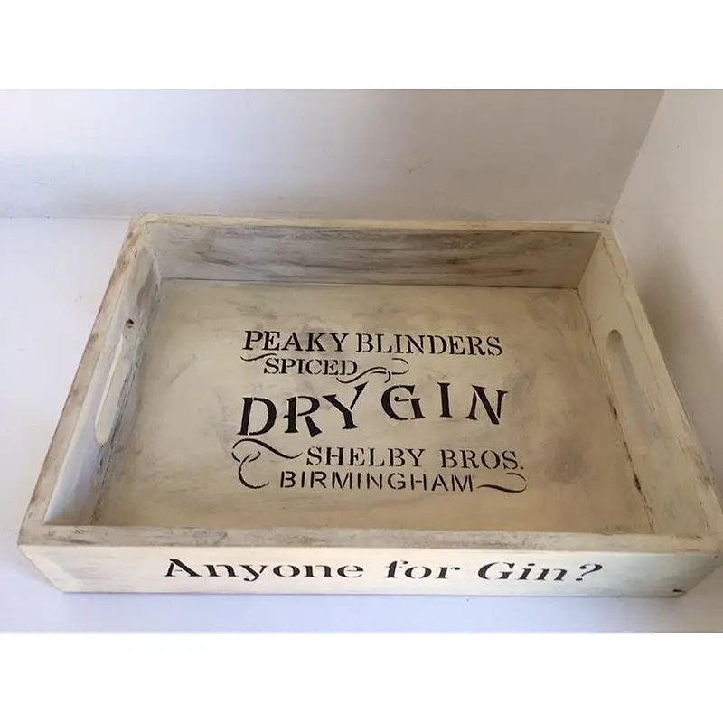 Drinks Tray Anyone for Whiskey Gin decorative shabby chic wooden tray Wooden Serving Trays Wooden Decorated Tray