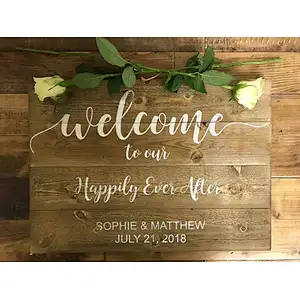 customize in   vintage  wooden sign frame  wood sign custom Wooden Wedding Sign - Happy Ever After