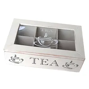 Grid Wooden Storage Divided Box Drawer Desk Organizer Tray with Lid White