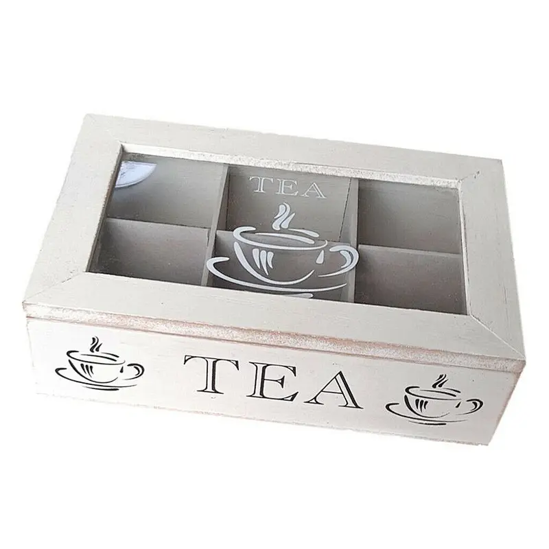 Grid Wooden Storage Divided Box Drawer Desk Organizer Tray with Lid White