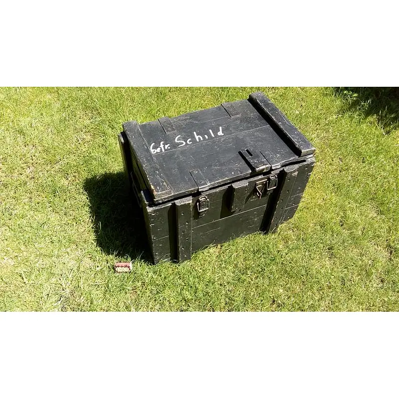 Old wooden military chest, big wooden box for ammunition 2020